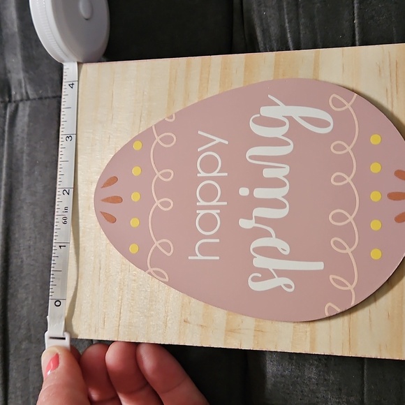 Happy Spring Mauve Pink Yellow Orange Designed Egg Wooden Sign - Picture 7 of 8